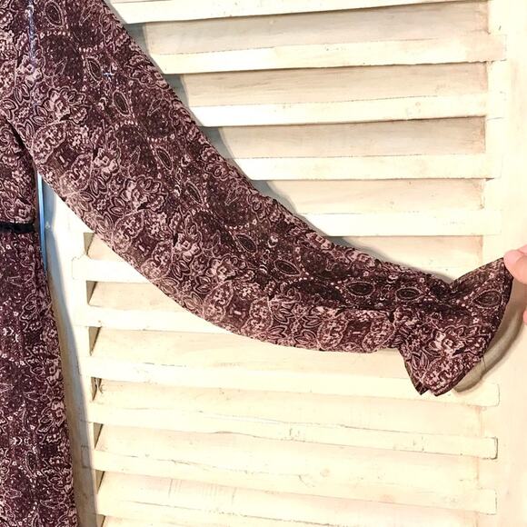 Knox Rose Women's Size XS Oversized Sheer Maroon Bohemian Mini Tunic Boho Dress - Picture 8 of 15